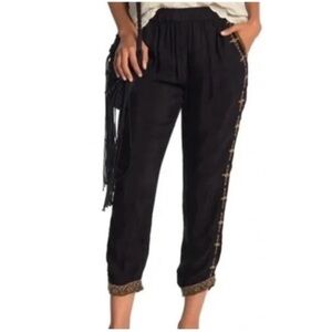 Johnny Was Embroidered Jogger Pants Boho Bohemian Black Brown Extra Large
